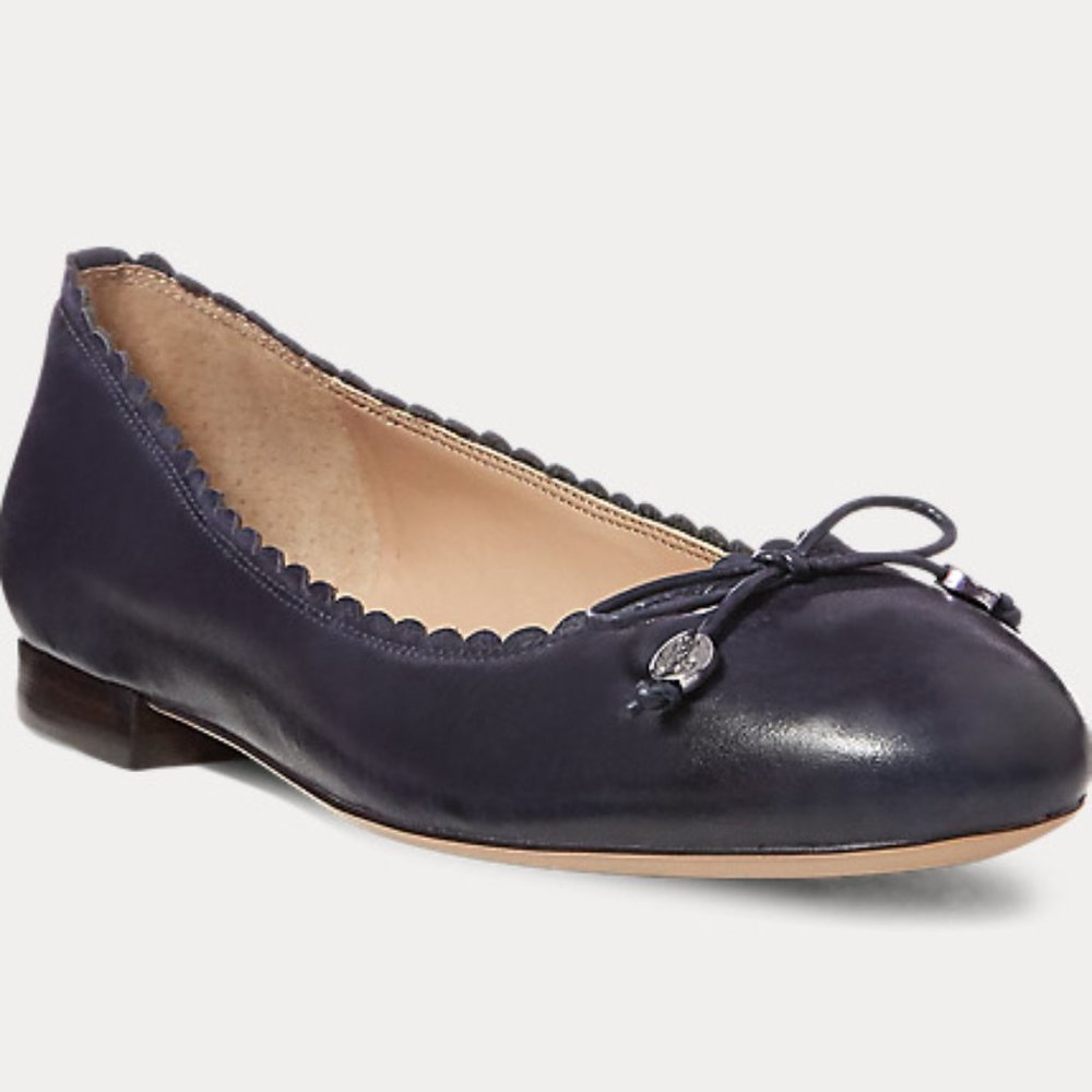 Black Ralph Lauren Glennie Leather Flats - Size 6